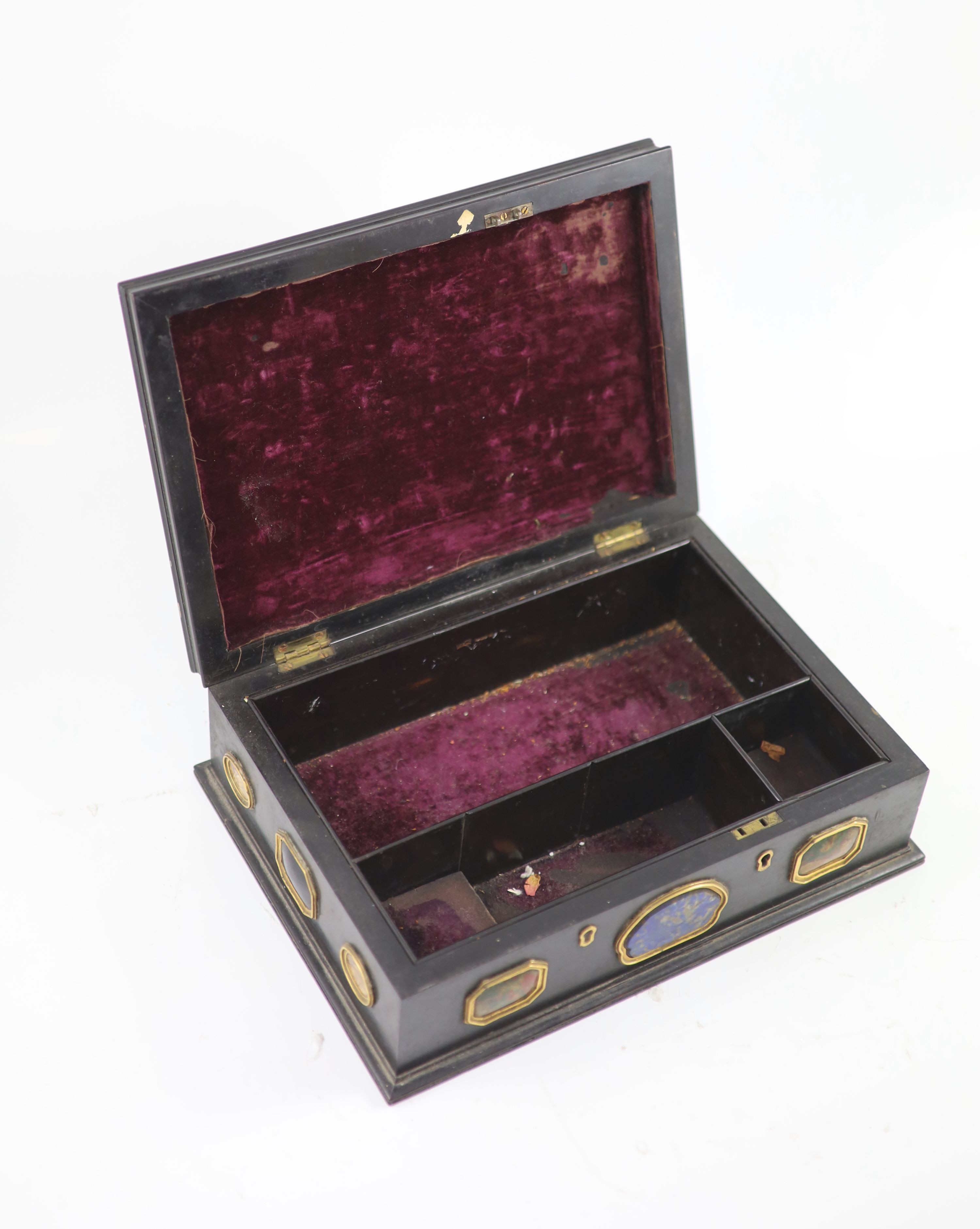 A late George III Grand Tour Souvenir ebony work box width 29cm depth 21cm height 11cm